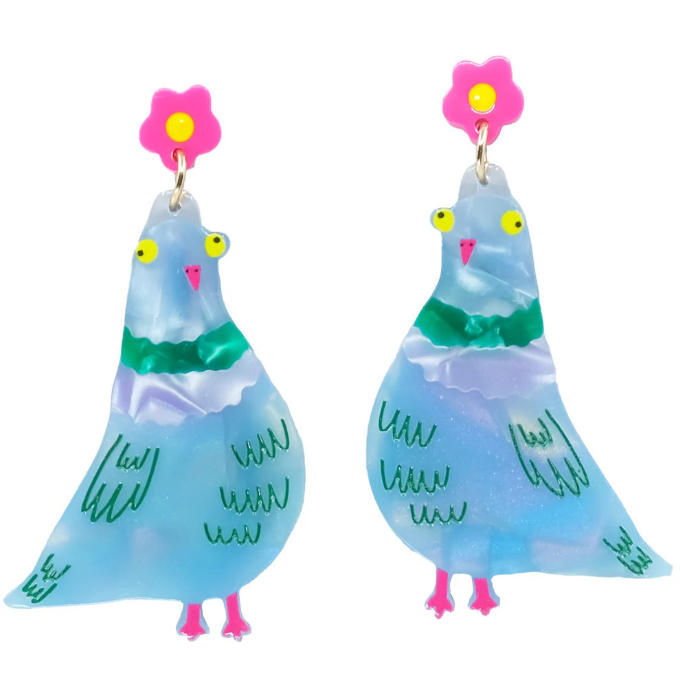 Bird Brain Pigeon Dingle Dangle Earrings
