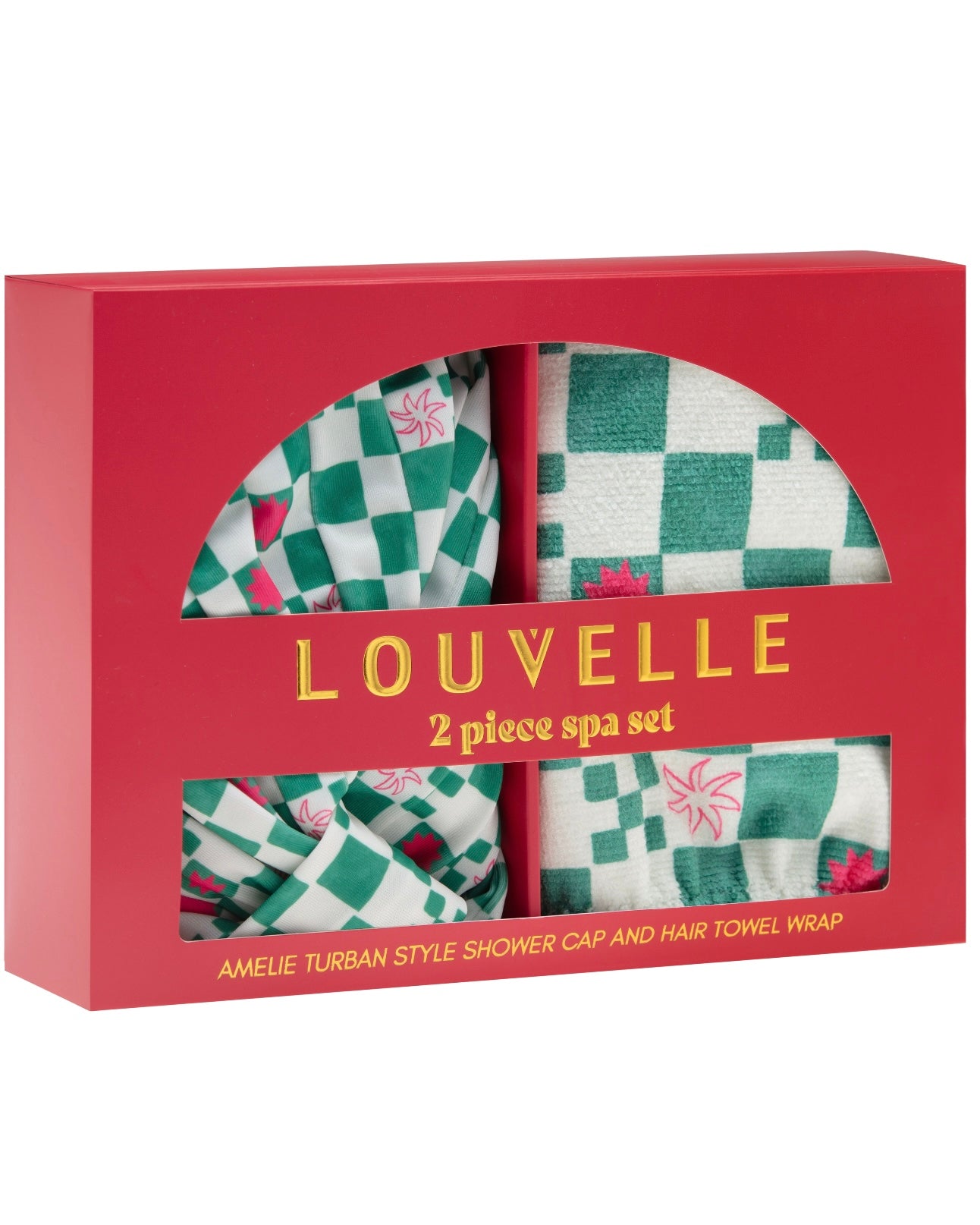 Shower Cap & Hair Towel Gift Set (Green Check)
