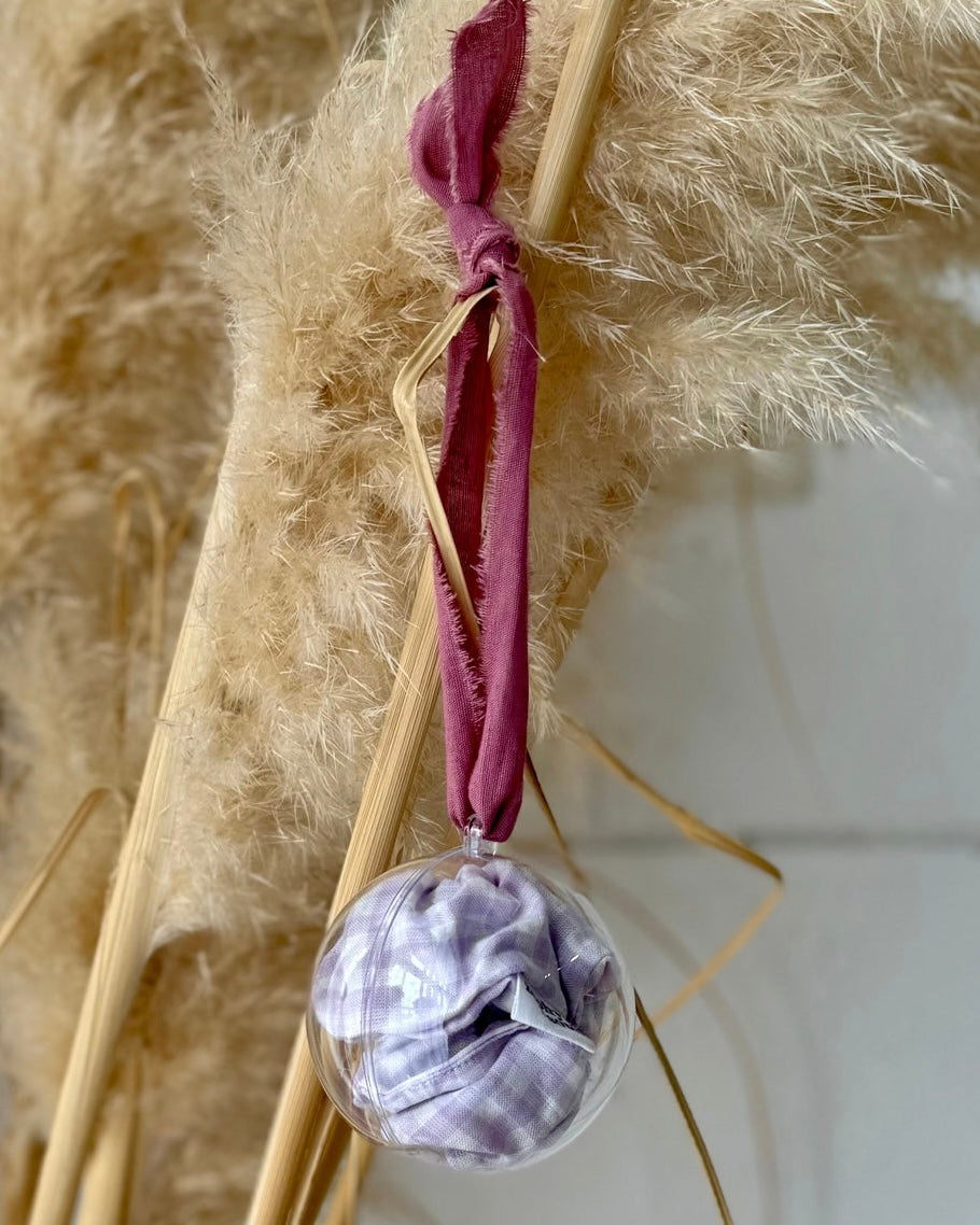 Christmas Bauble Scrunchie (Lilac Gingham)