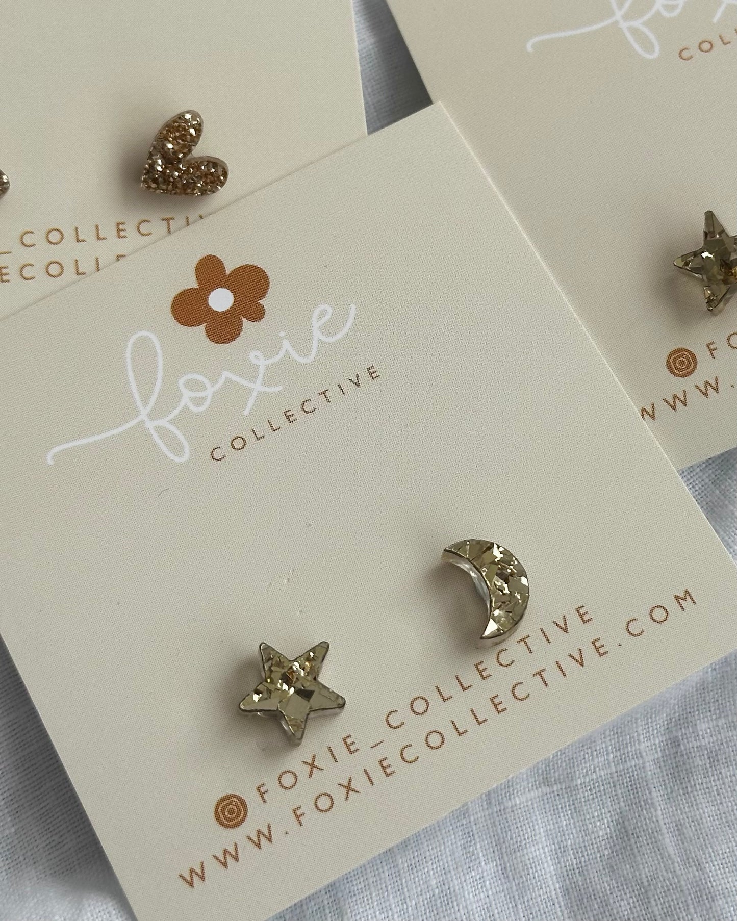 Mini Moon & Star Studs (Gold Sparkle)
