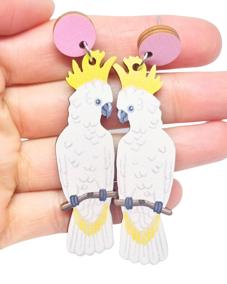White Cockatoo Australian Bird Earrings