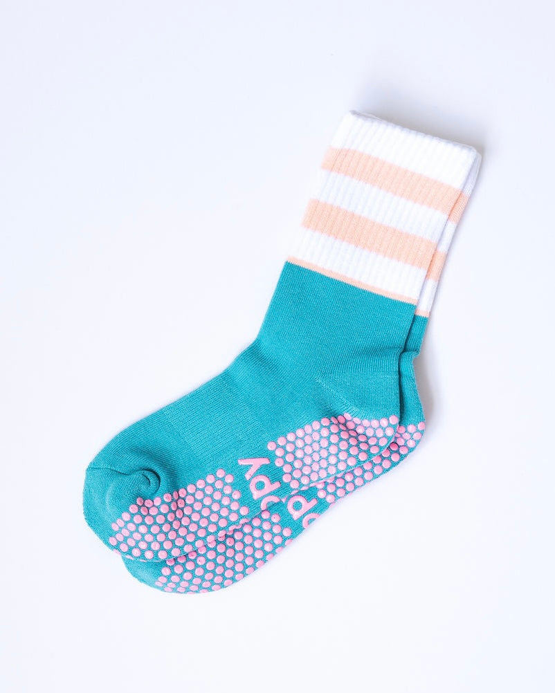 Grippy Socks (Aqua/Peach Stripey Crew)