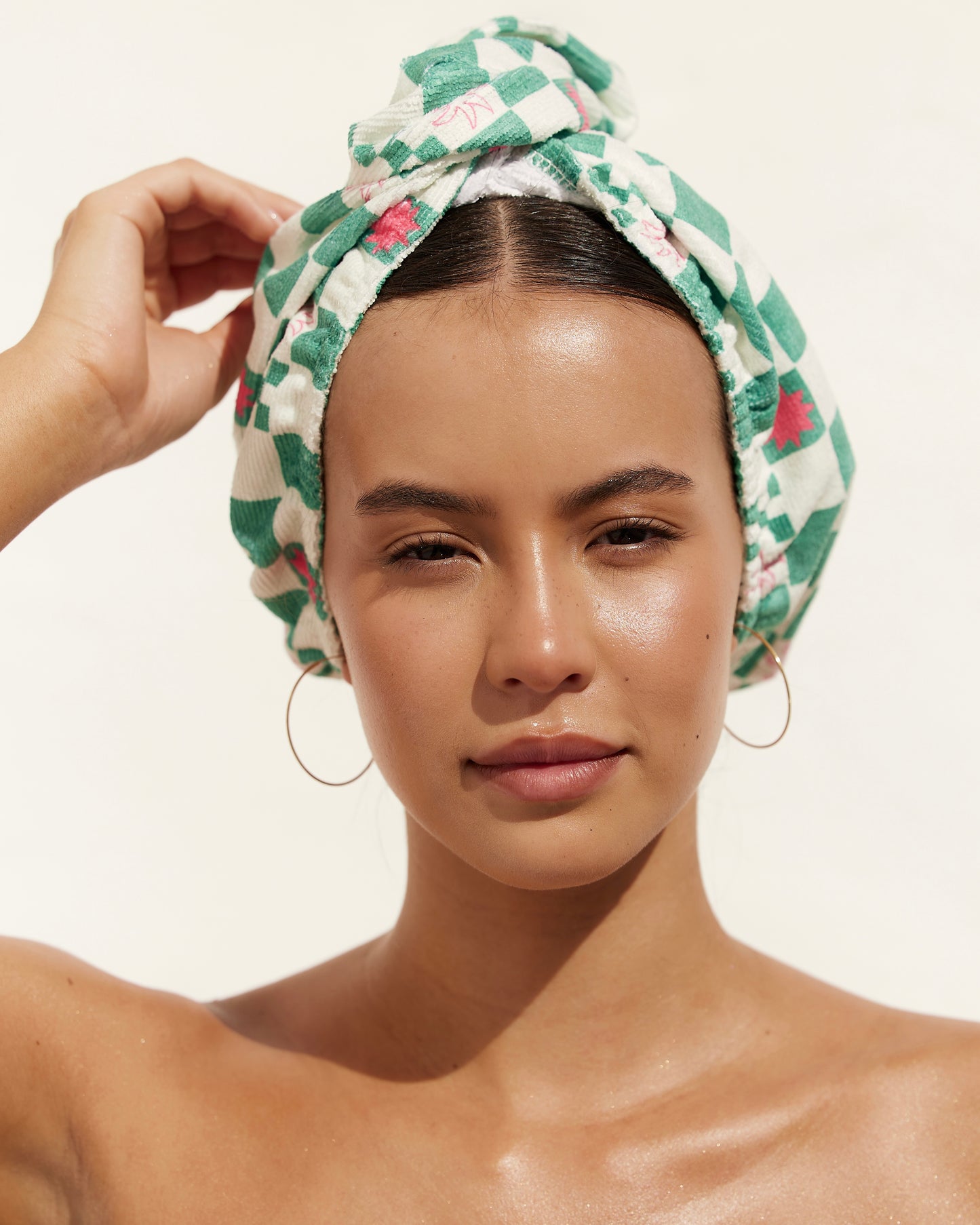 Shower Cap & Hair Towel Gift Set (Green Check)