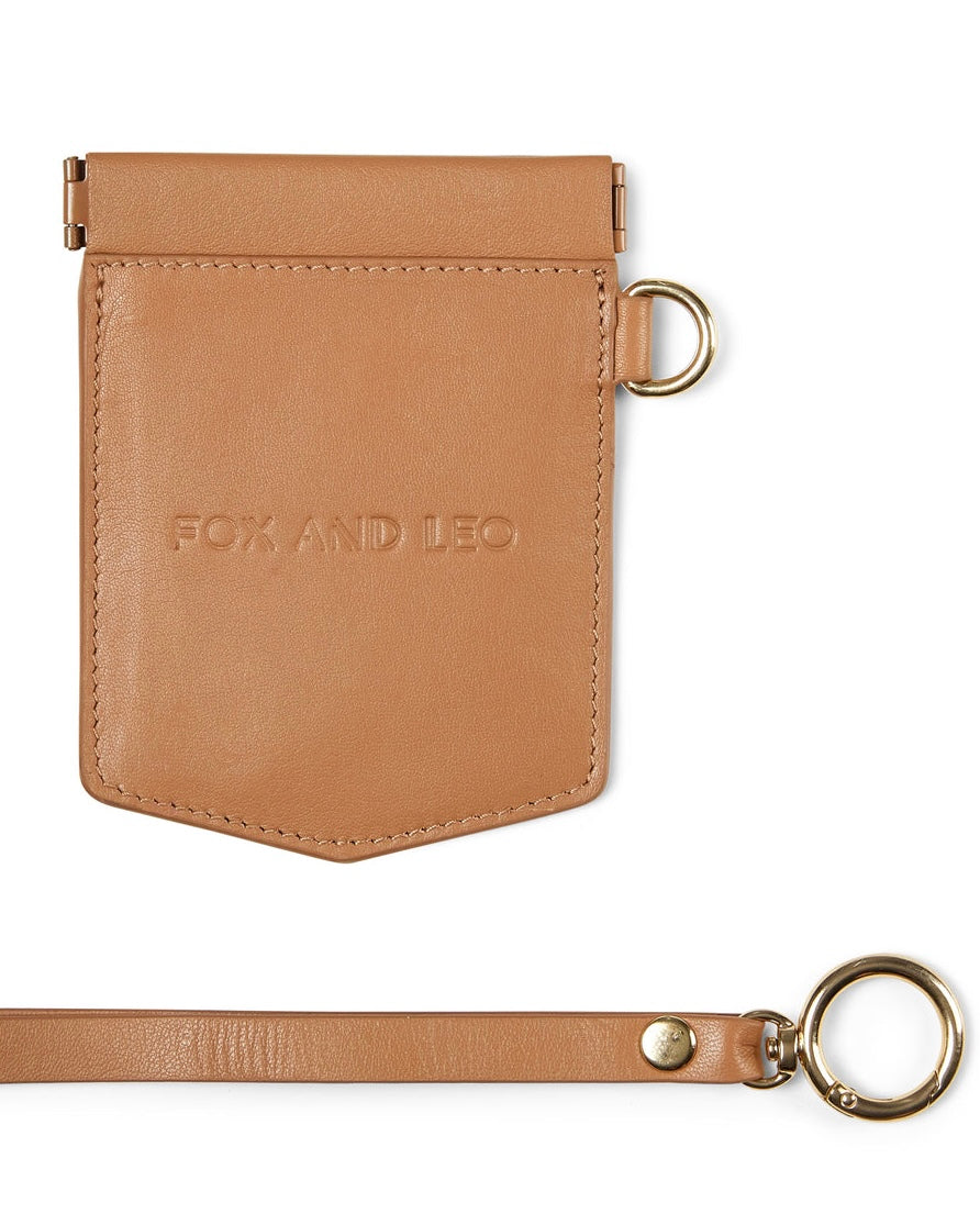 fox and leo, pocket rocket, leather purse, leather wallet, card holder, tan
