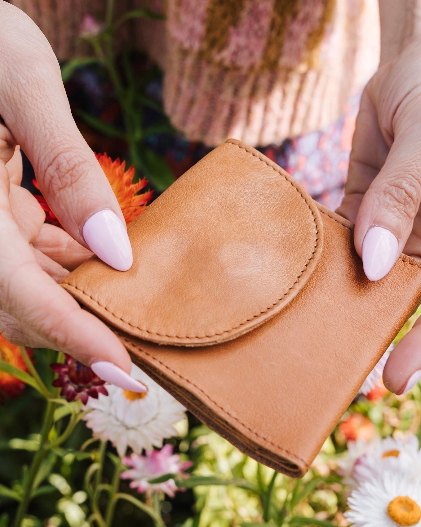 making waves, purse, wallet, tan, dusky robin, leather purse