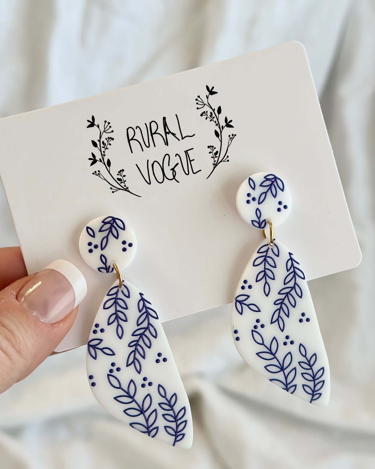 Blue Leaf Dangle Earrings