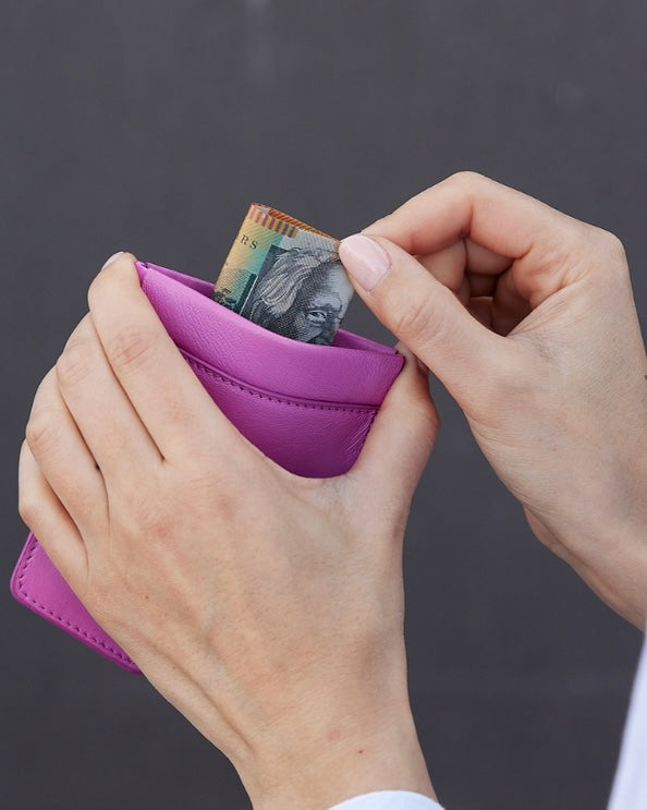 fox and leo, pocket rocket, leather purse, leather wallet, card holder, foxy lady, pink, hot pink