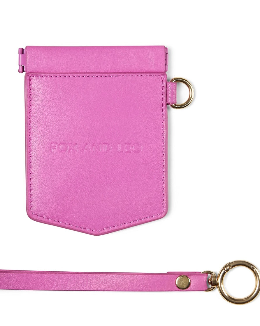 fox and leo, pocket rocket, leather purse, leather wallet, card holder, foxy lady, pink, hot pink