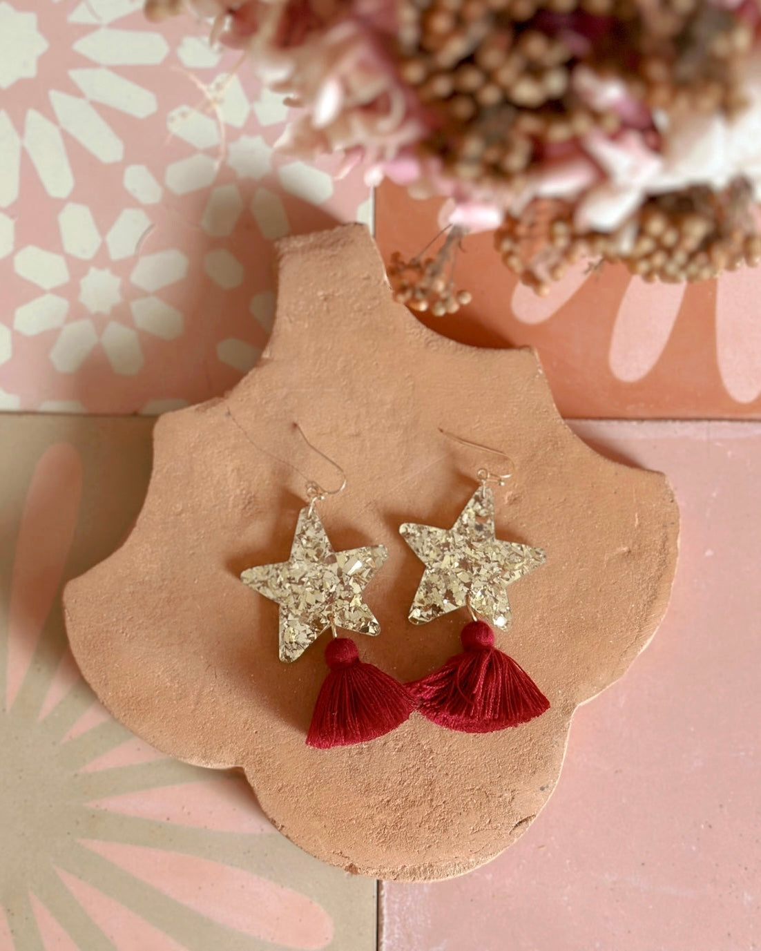 Star Dust Dangle Earrings (Gold Sparkle)