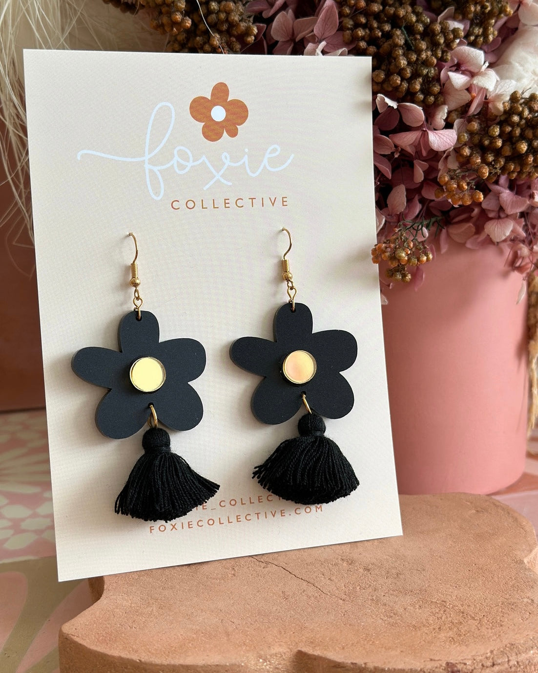 Bella Tassel Dangle Earrings (Matte Black)