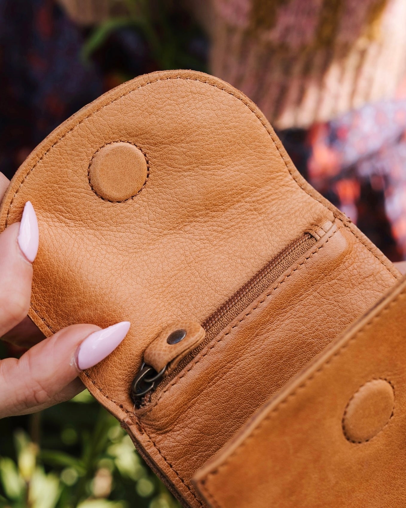 making waves, purse, wallet, tan, dusky robin, leather purse