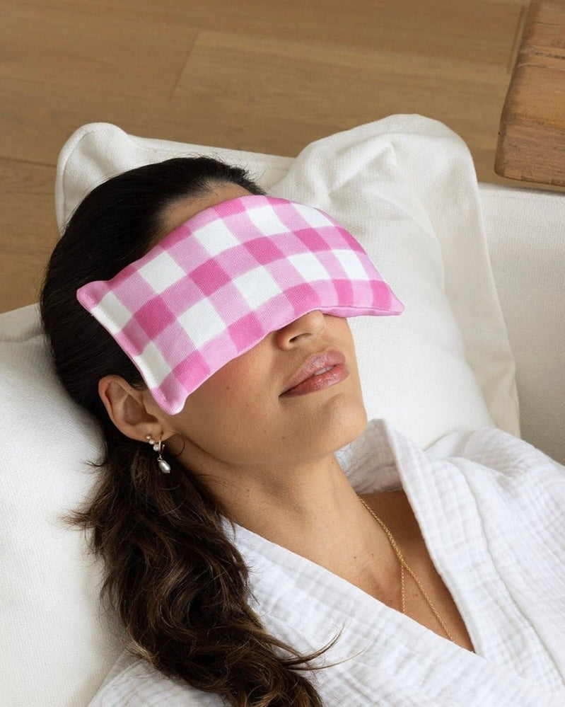 mindful marlo, eye pillow, heat pack, pink gingham