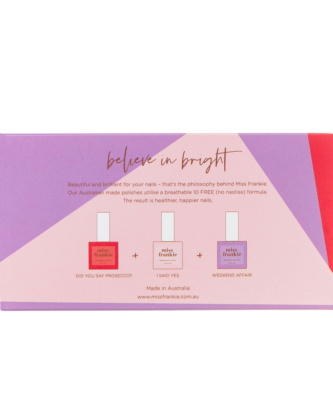 miss frankie, nail polish, gift set, vegan, 10 free, believe in bright