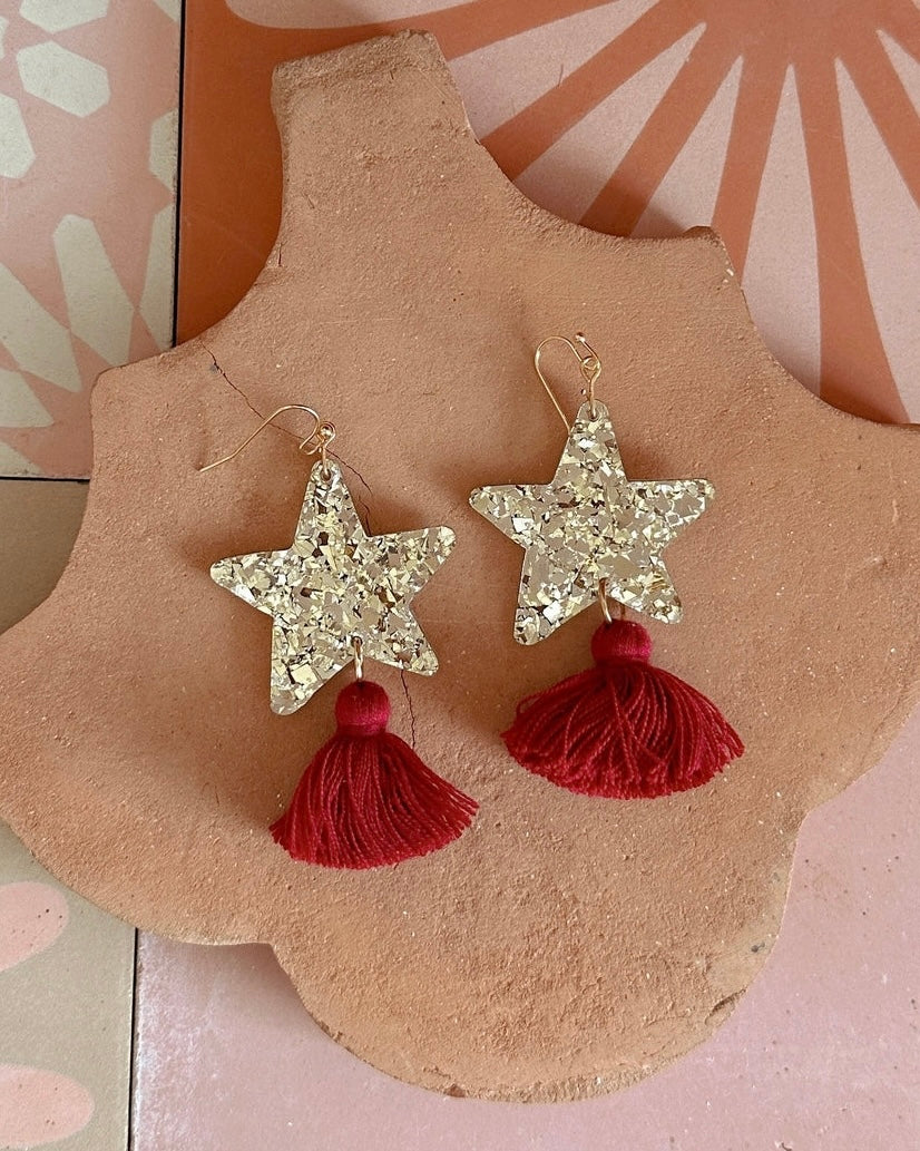 Star Dust Dangle Earrings (Gold Sparkle)