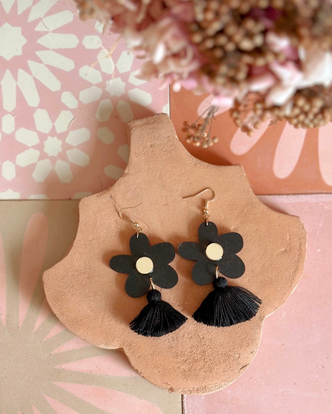 Bella Tassel Dangle Earrings (Matte Black)