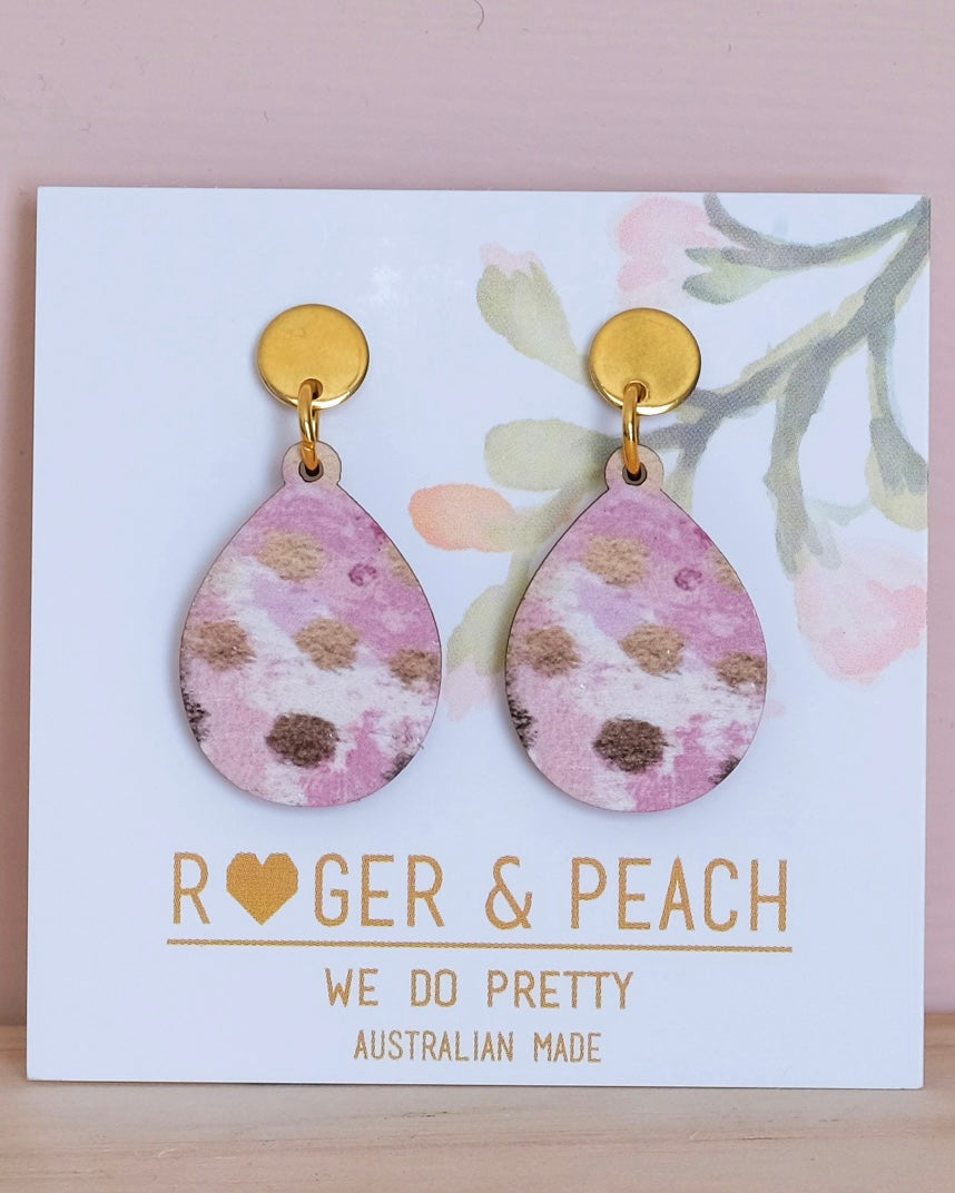 Ink and Gold Drop Stud Earrings