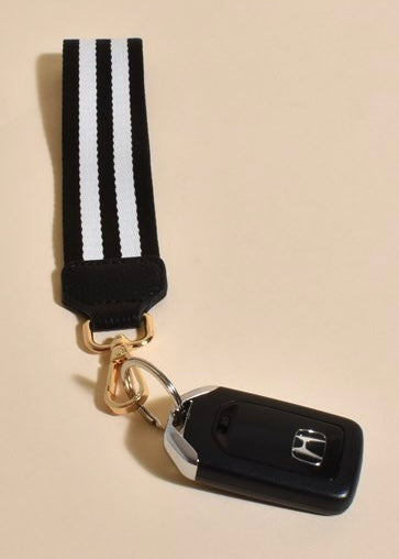 catalina wristlet, key ring, adorne, black/white stripe