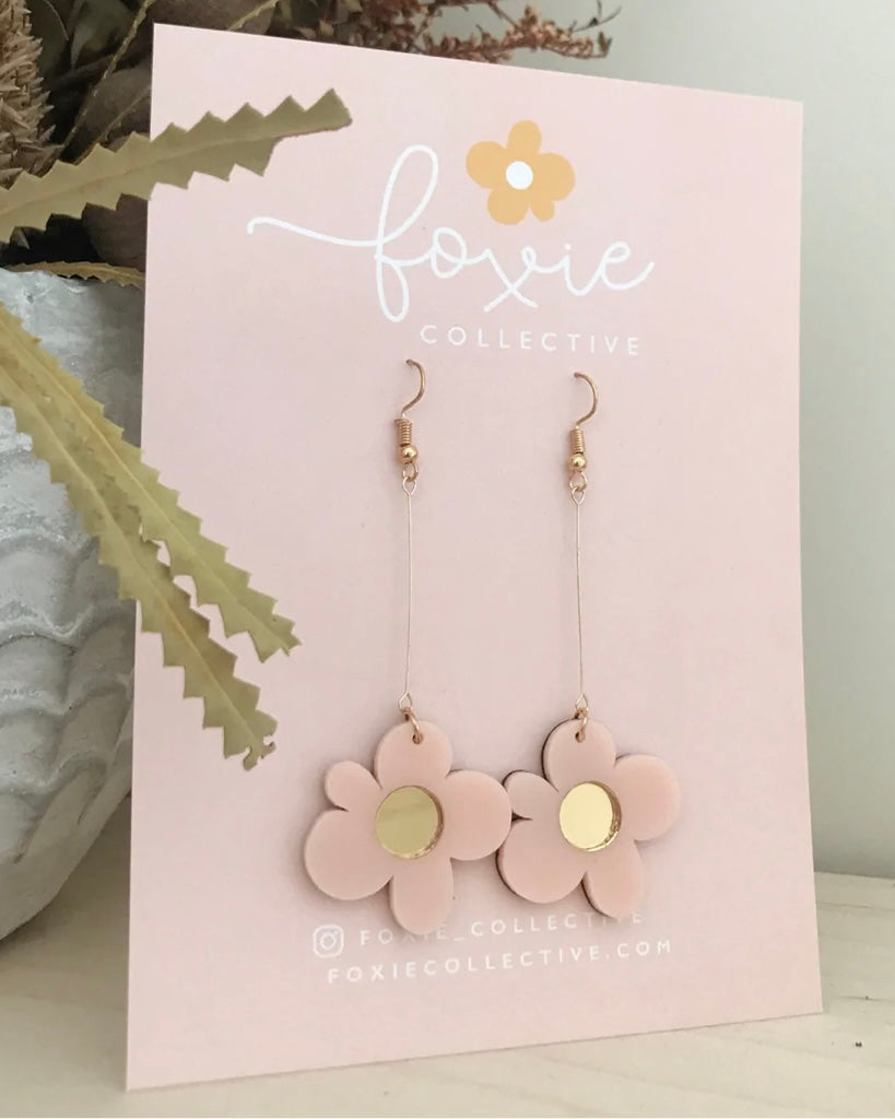foxie collective, moon flower, dangles, earrings, acrylic