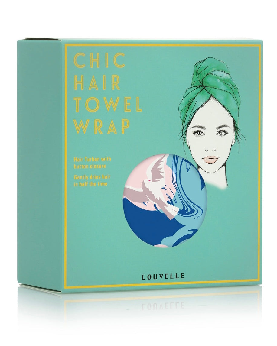 louvelle, hair towel wrap, hair wrap, riva hair towel wrap, bluebird days, hair turban