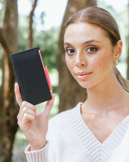 arlington milne, compact wallet, leather wallet, card wallet, navy pebble, bon maxie wallet, bon maxie