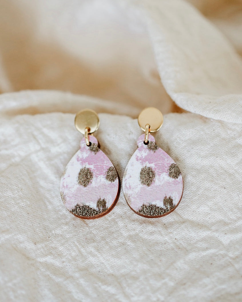 Ink and Gold Drop Stud Earrings