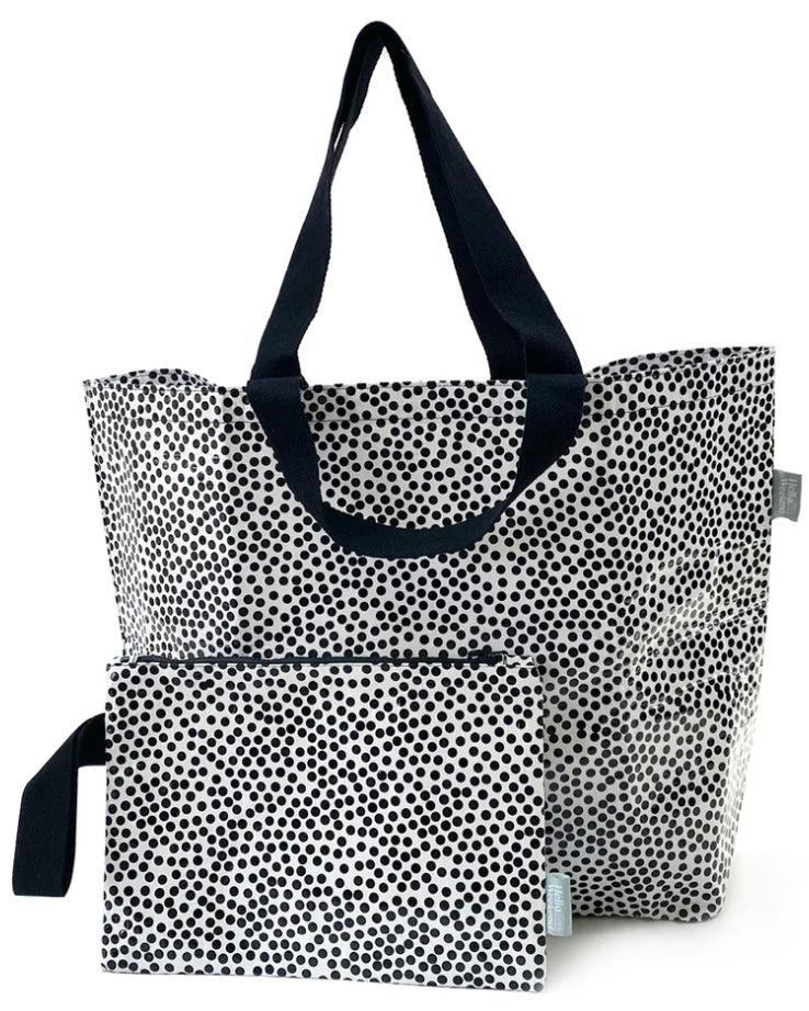 hello weekend, weekender bag, speckle, waterproof bag, recycled materials, shopping bag, tote bag, eco friendly