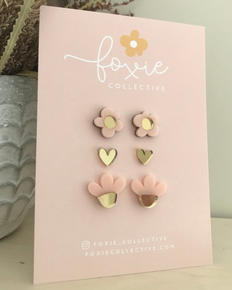 foxie collective, stud set, stud trio, acrylic, earrings, studs