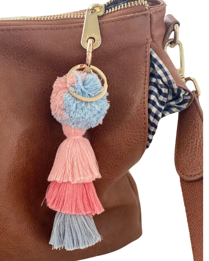 Pom Pom Tassel Key Ring (Blue/Pink)