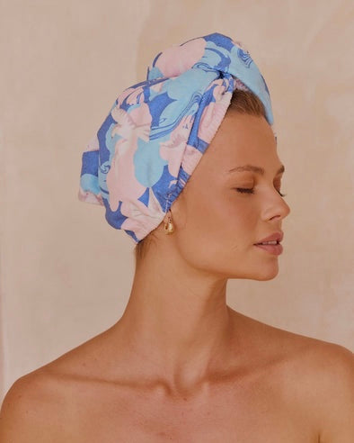 louvelle, hair towel wrap, hair wrap, riva hair towel wrap, bluebird days, hair turban