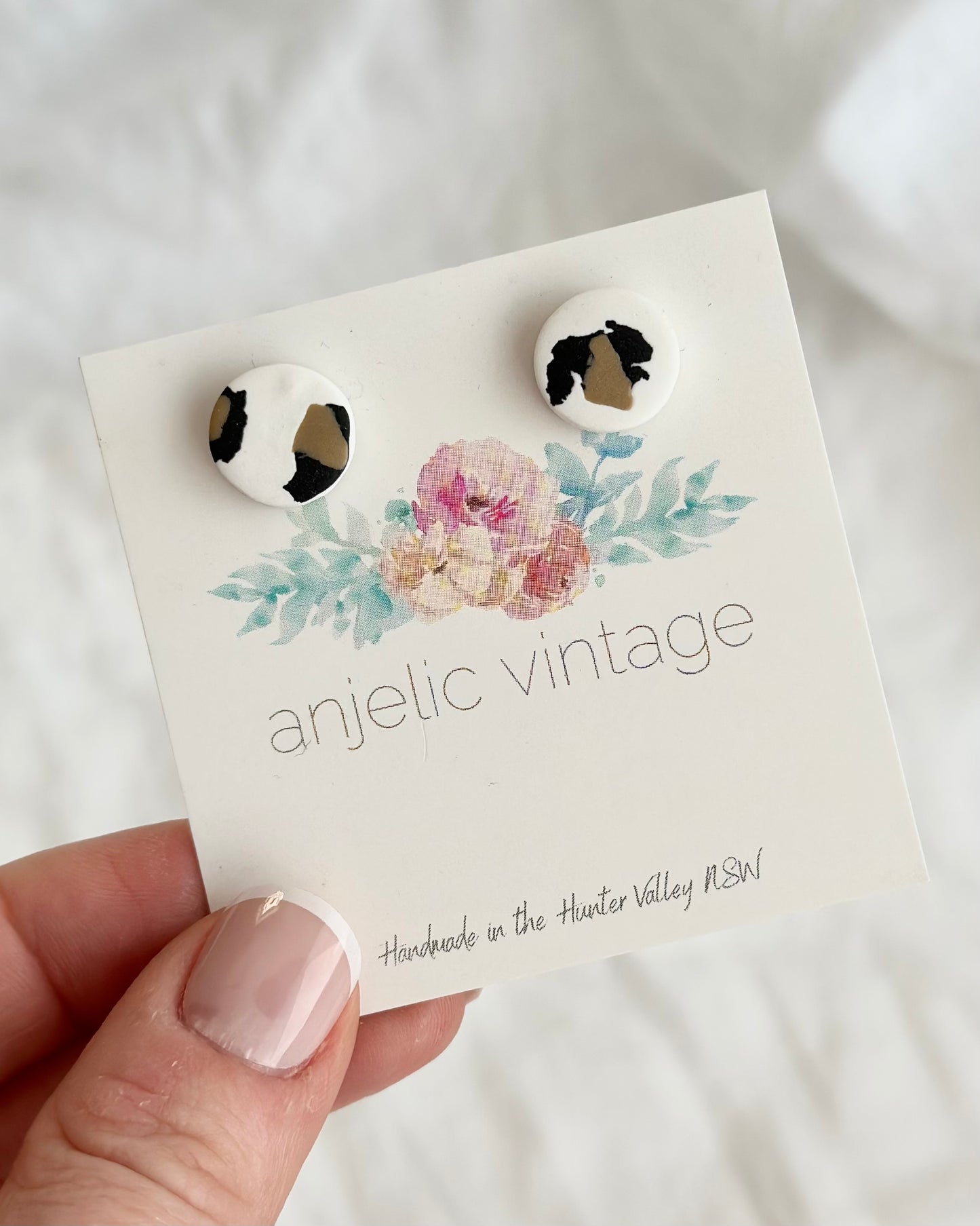 White Leopard Studs (Medium)