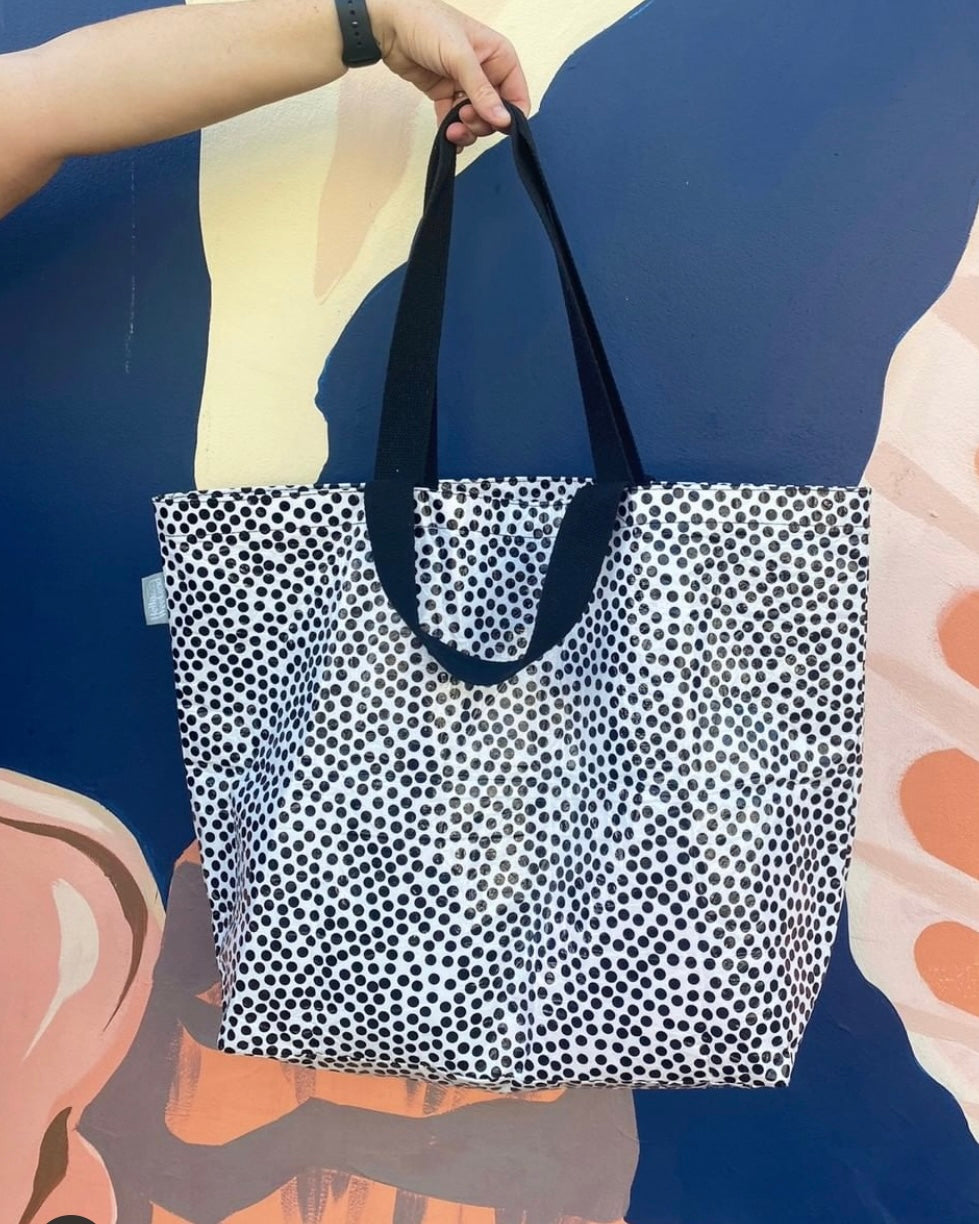 hello weekend, weekender bag, speckle, waterproof bag, recycled materials, shopping bag, tote bag, eco friendly