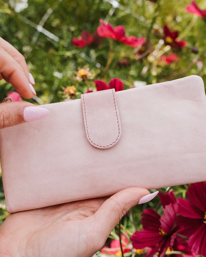 dusky robin, ava purse, leather purse, pink leather, wallet, leather, ava