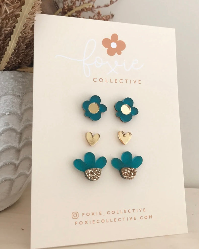 foxie collective, stud set, stud trio, acrylic, earrings, studs