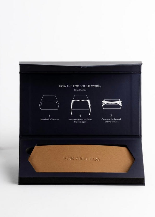 fox and leo, glasses cases, sunglasses case, leather case, tan, leo, glasses case