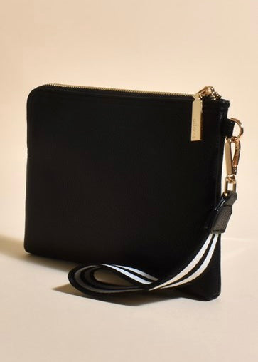 catalina wristlet, key ring, adorne, black/white stripe