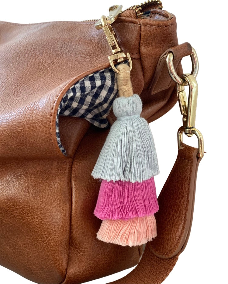 Tiered Tassel Key Ring (Aqua/Pink)