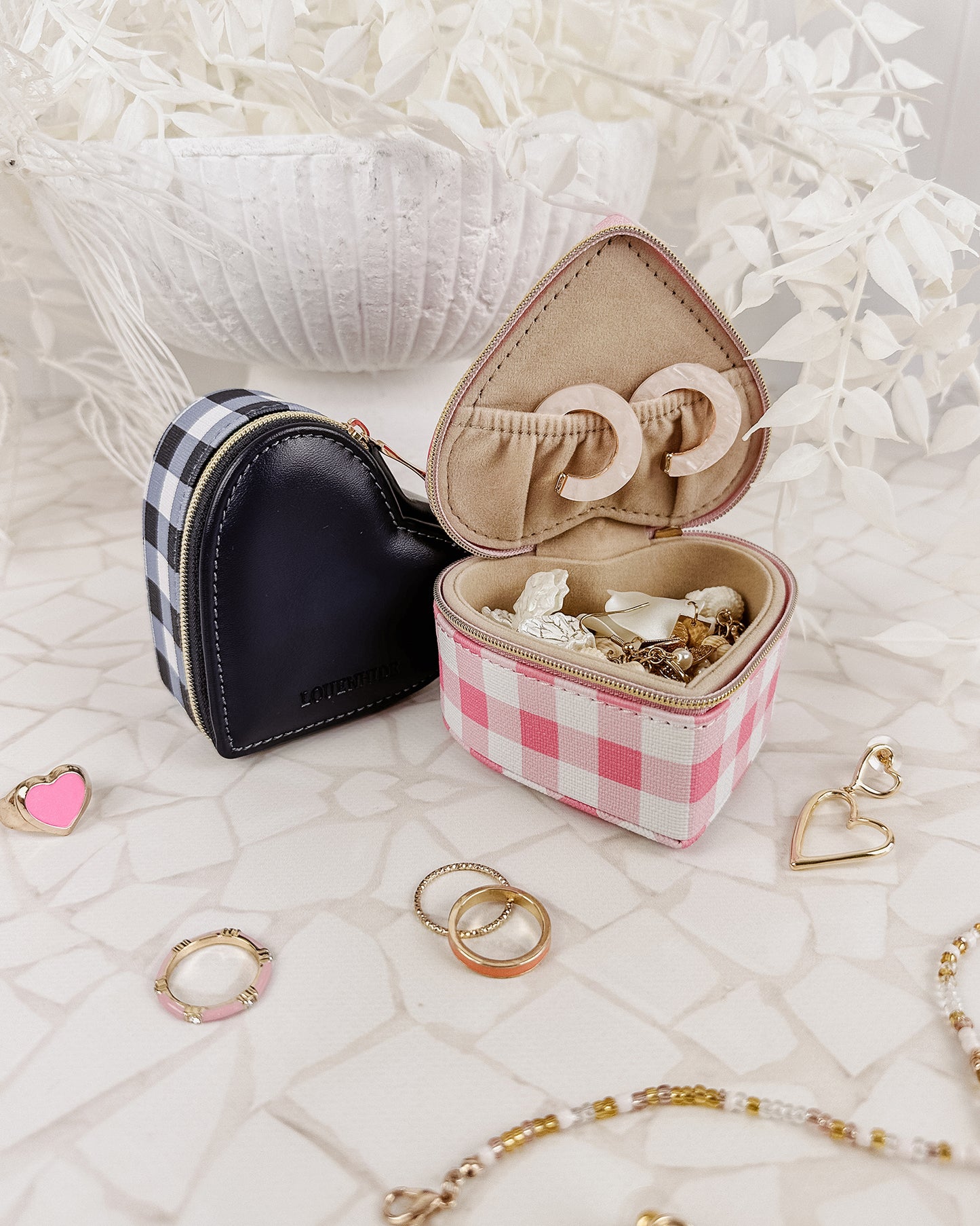 louenhide, valerie, jewellery case, jewellery storage, pink, gingham