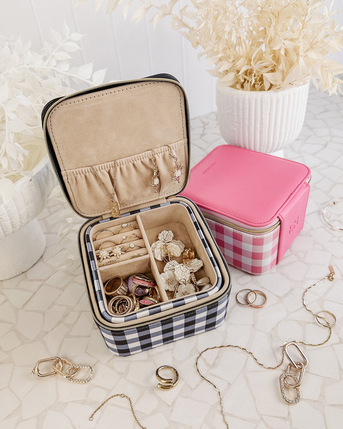 louenhide, tara, jewellery box, jewellery storage, navy gingham