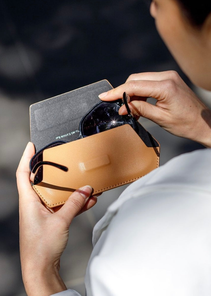 fox and leo, glasses cases, sunglasses case, leather case, tan, leo, glasses case