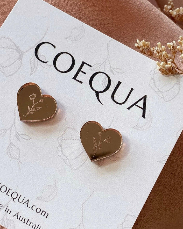 Sketch Heart Studs (Rose Gold)