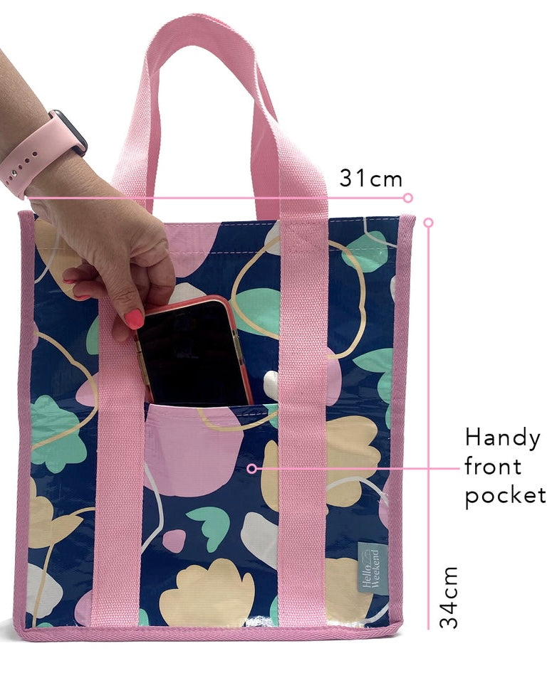 hello weekend, shopper bag, grocery bag, eco friendly bag, recycled bag,