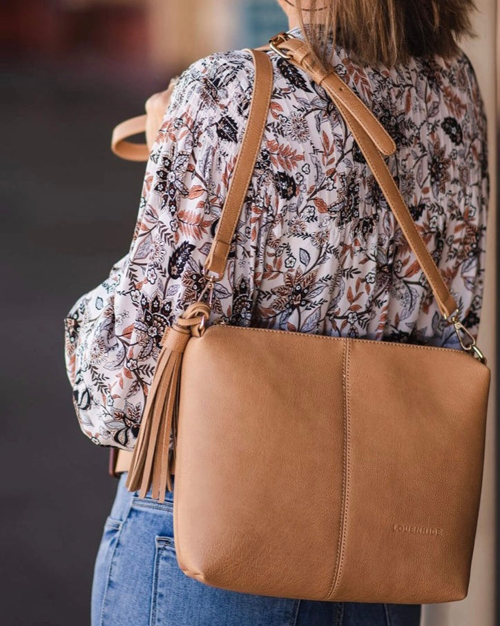 louenhide, daisy, camel, crossbody bag, tan bag, shoulder bag, vegan leather