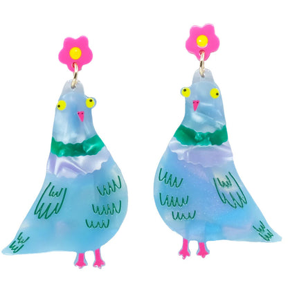 Bird Brain Pigeon Dingle Dangle Earrings