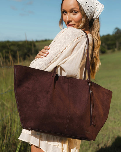 Sawyer Tote and Pouch Set (Chocolate Suedette)