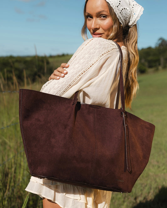 Sawyer Tote and Pouch Set (Chocolate Suedette)