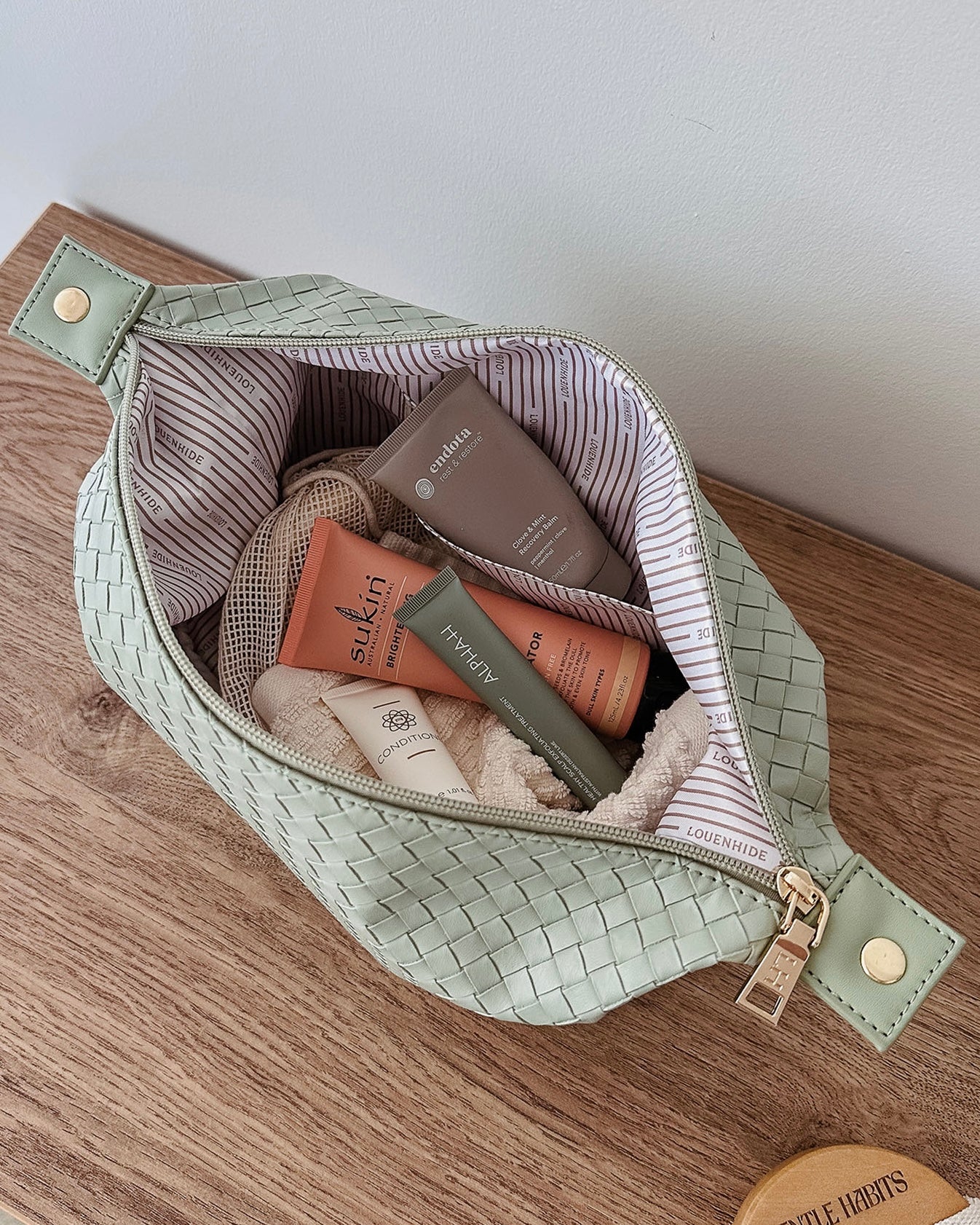 Lucinda Jayne Woven Makeup Bag Set (Sage Green)