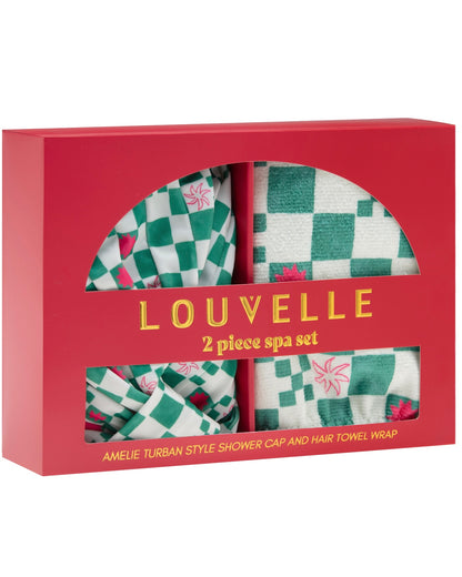 Shower Cap & Hair Towel Gift Set (Green Check)