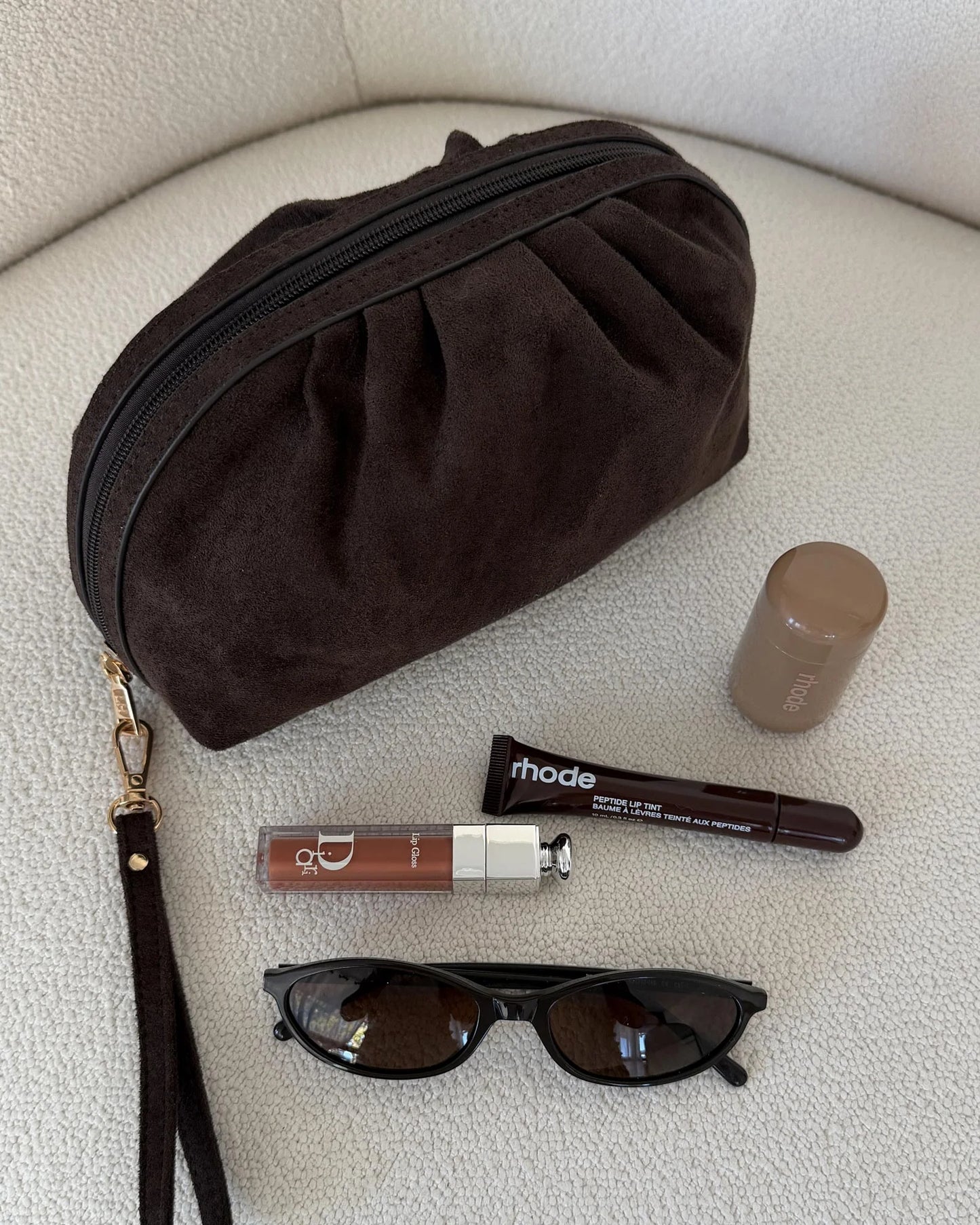 Sarski Suedette Makeup Bag (Chocolate)