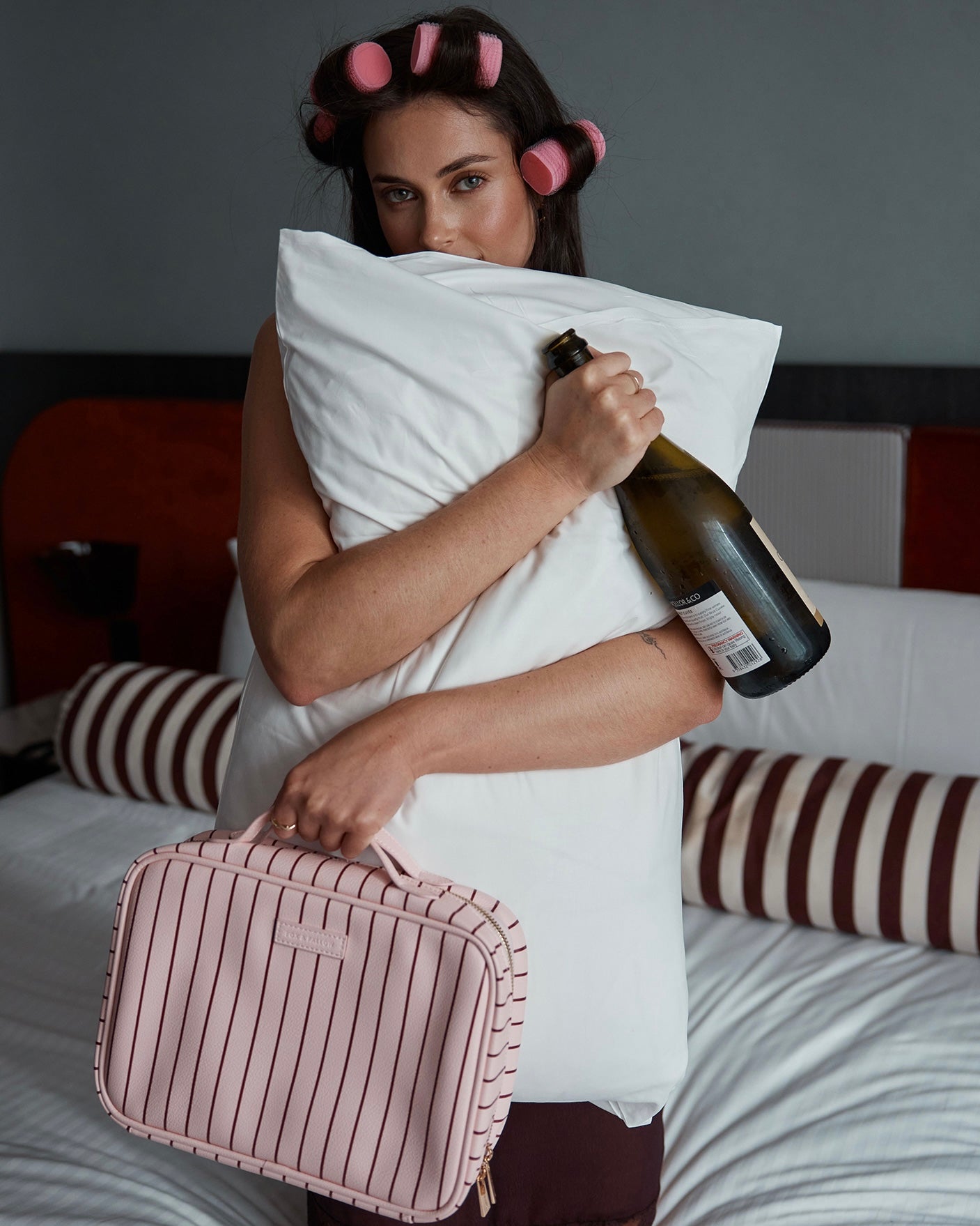 Makeup Bag/Toiletry Bag (Rosé Pinstripe)