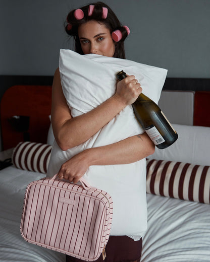 Makeup Bag/Toiletry Bag (Rosé Pinstripe)